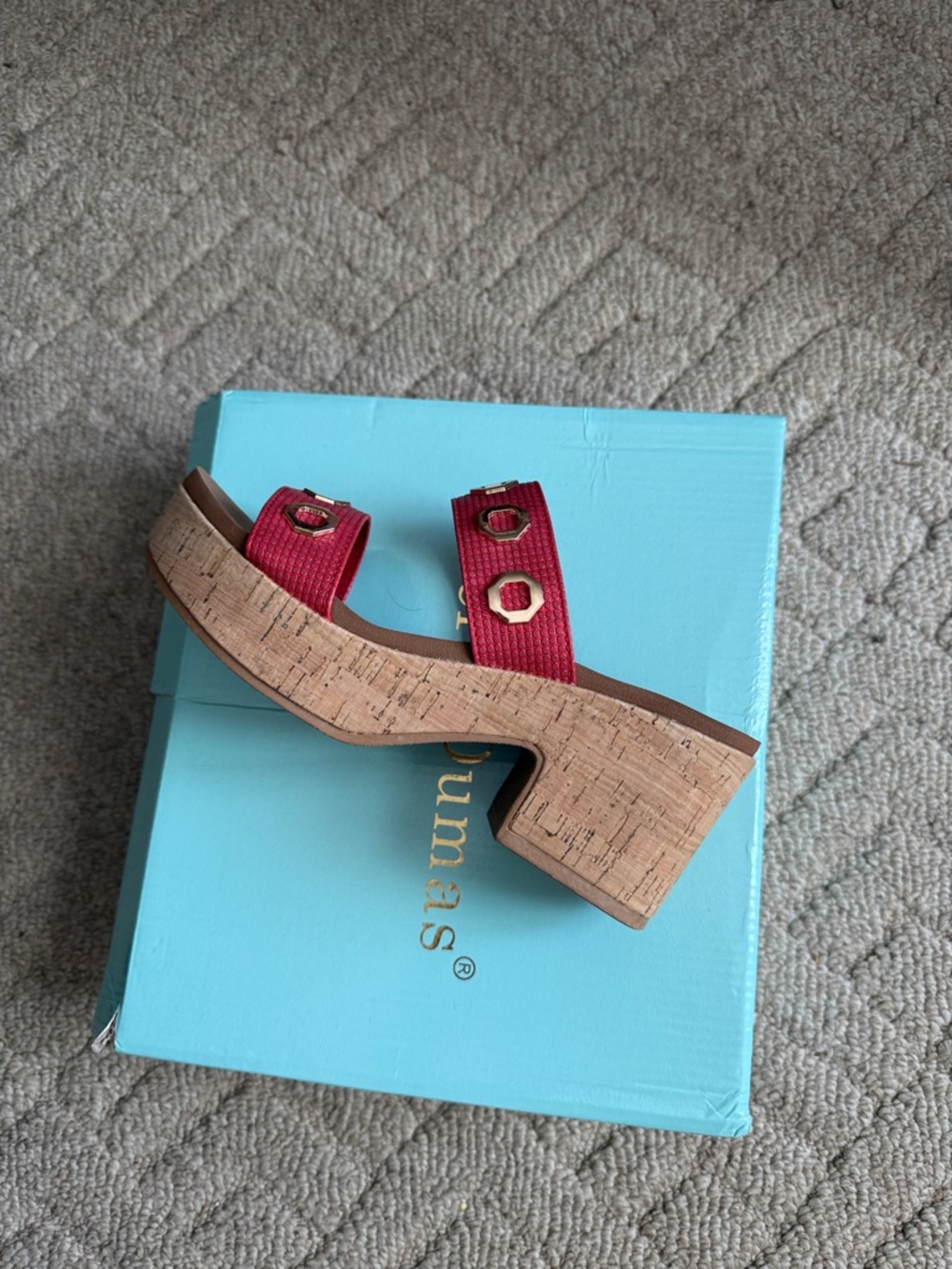 Pierre Dumas Red Cork Block Heel Slide Sandal -